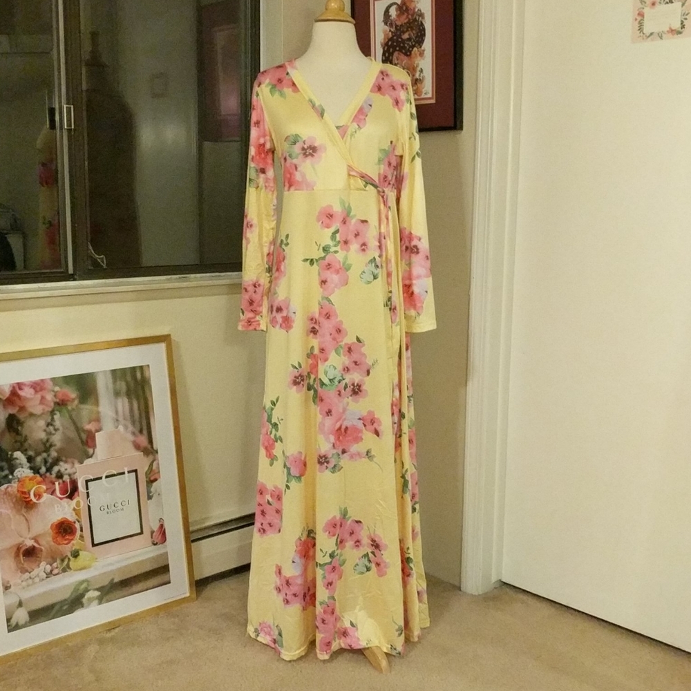 Long Sleeve Faux Wrap Maxi